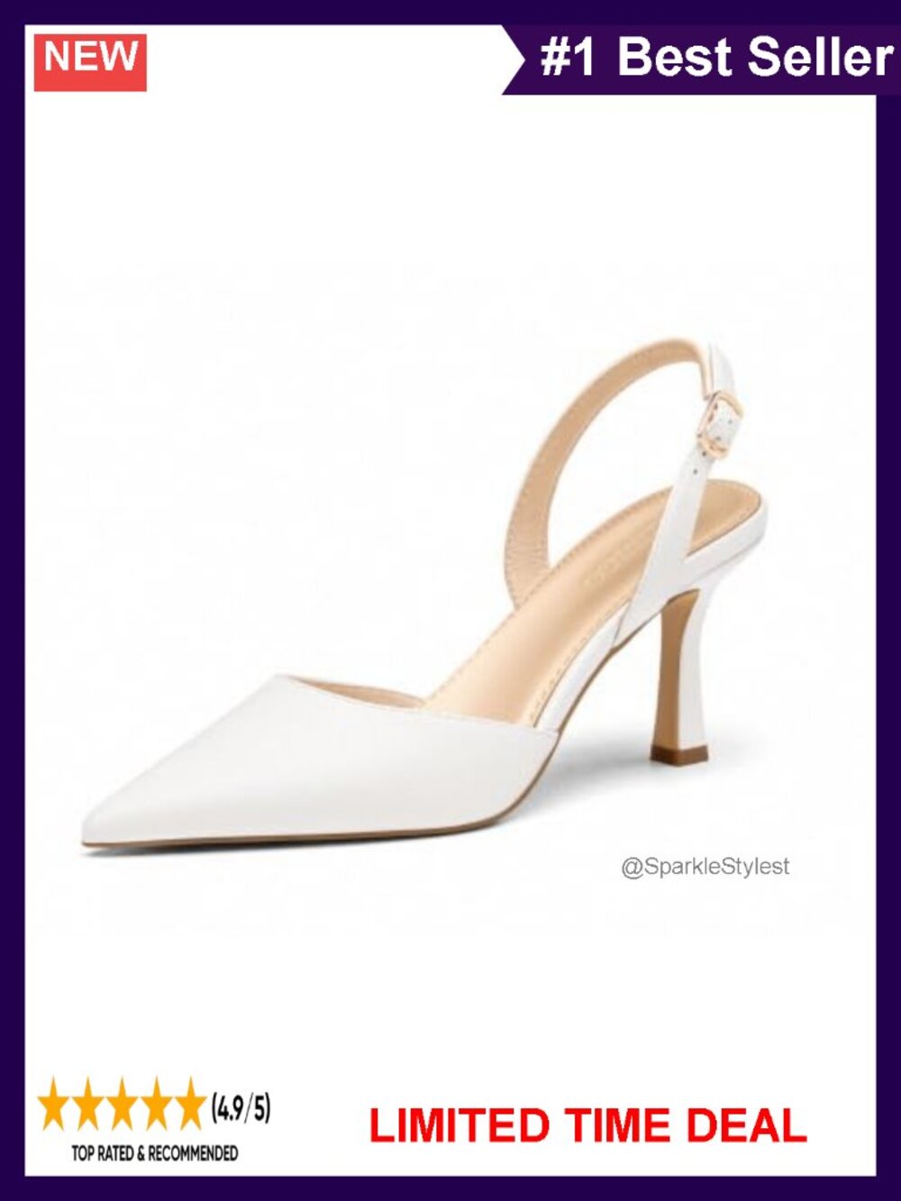 Faux Leather Slingback Kitten Heels Pointed Toe Pumps D'Orsay Party Dress Shoes
